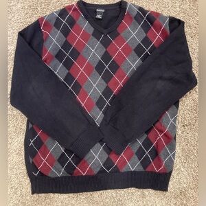 North Crest Sz L Argyle Sweater Gray/Maroon/Black Long Sleeve 100% Cotton